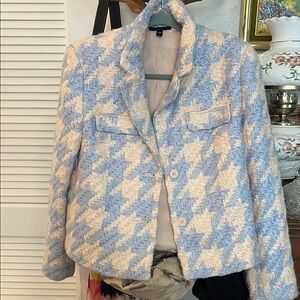 Express Houndstooth Blazer in Blue and Cream